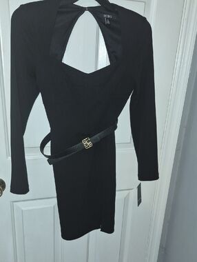 BCBG Black Long-Sleeve Cutout Sheath Dress with Belt